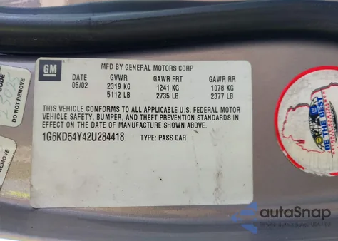 2002 Cadillac Deville Standard z USA, uszkodzony, nr VIN 1G6KD54Y42U284418